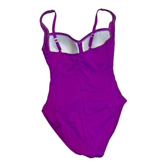 La Blanca Purple Island Goddess Twist Shirred One Piece Swimsuit - Size 4 - Picture 4 of 7